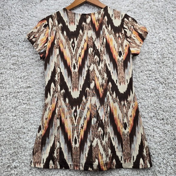 Babydoll Blouse Womens Large Brown Patterned V-Neck Empire Top‎ Cowgirl Y2K Boho - Picture 6 of 9